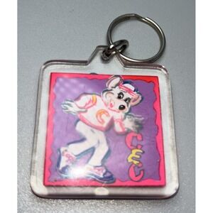 Vintage Chuck E Cheeses Keychain‎ 90s Pizza Dancing Mouse Logo Plastic Keyring